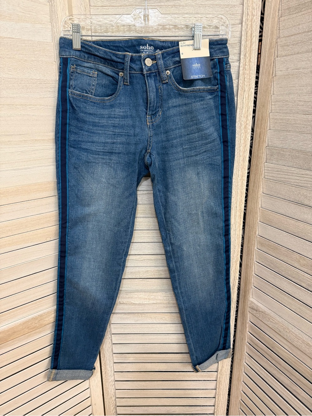 New York & Company Medium Blue Boyfriend Jeans with Dark Side Panels
